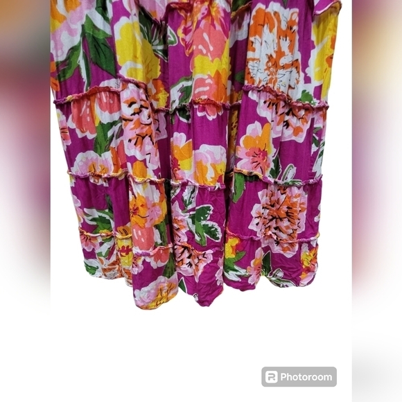 XL Multicolor Floral Off the Shoulder Maxi Dress Elastic Waist - Picture 4 of 8
